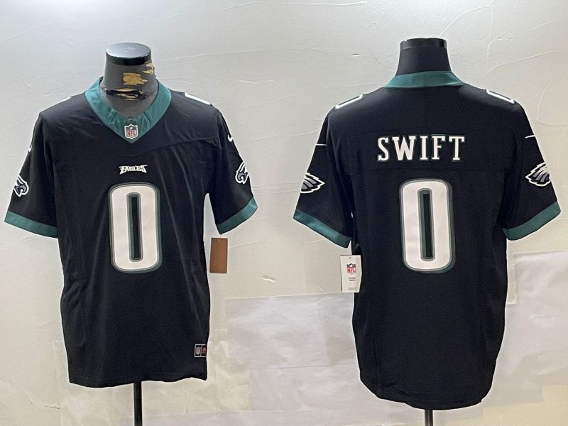 Men Philadelphia Eagles 0 Swift Black 2024 Nike Vapor Limited NFL Jersey style 1